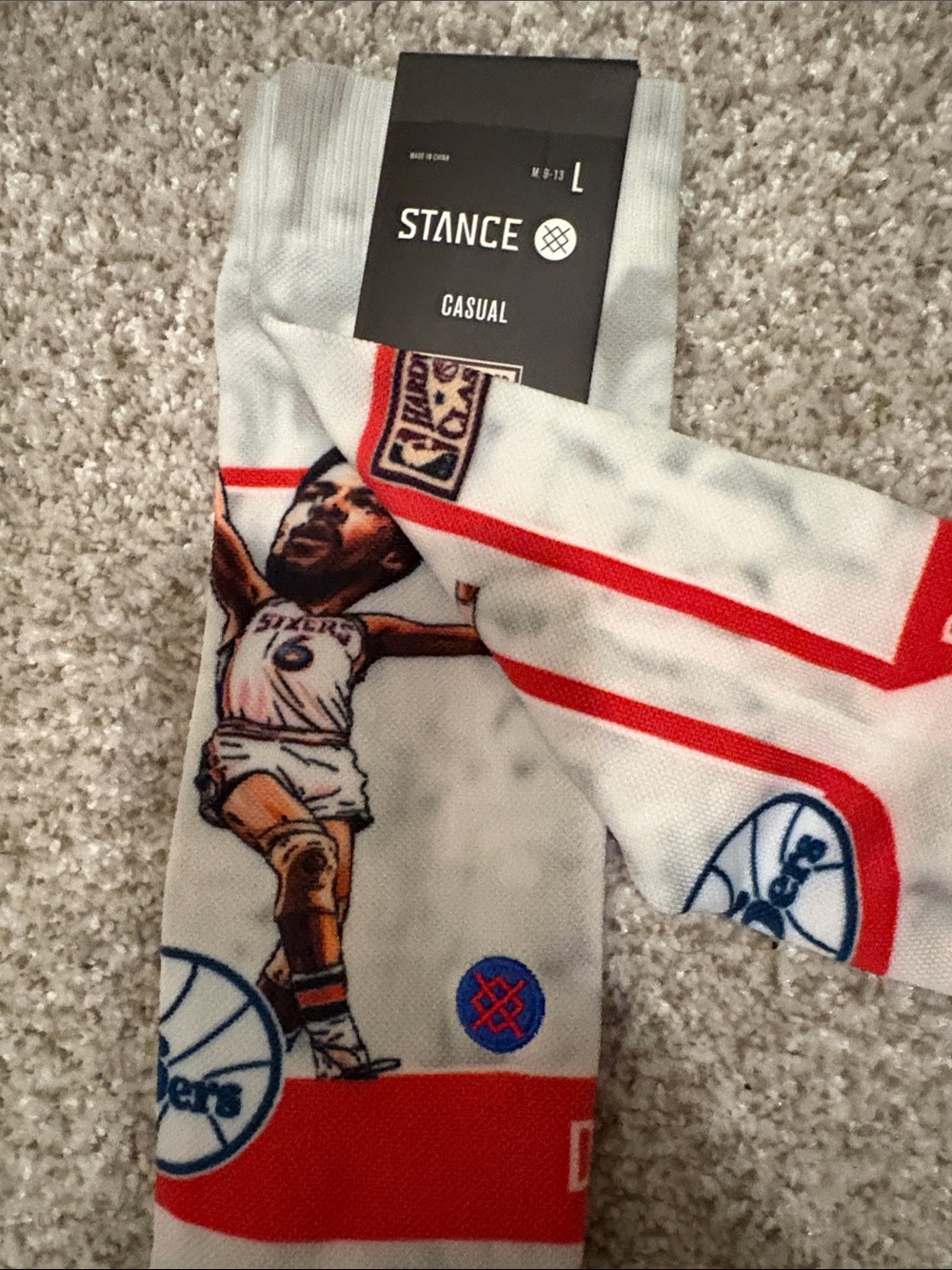 Stance 76ers Dr. J Graphic Crew Socks - size L, casual fit - Picture 6 of 6